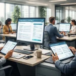 Bureau d'une compagnie d'assurance marocaine avec outils digitaux