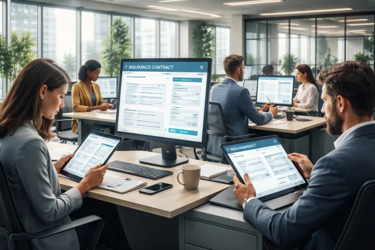 Bureau d'une compagnie d'assurance marocaine avec outils digitaux